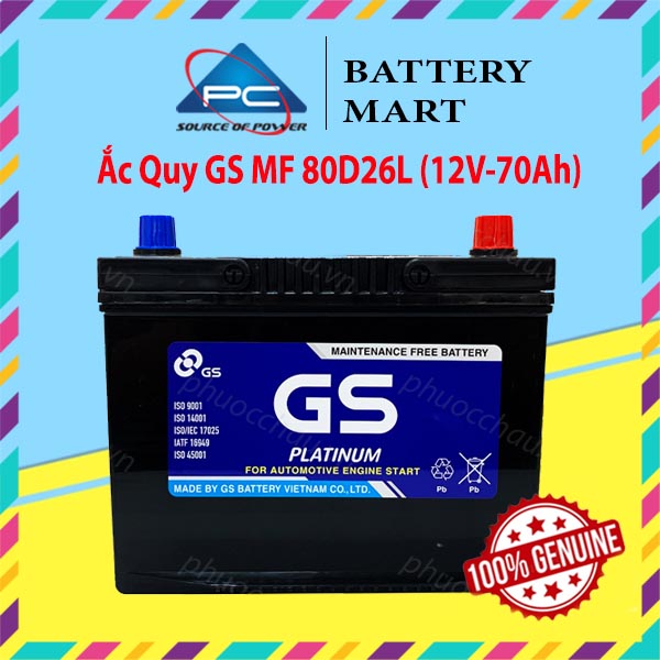 Bình Ắc Quy 12V-70Ah, Ắc Quy Ô Tô GS MF 80D26L/R