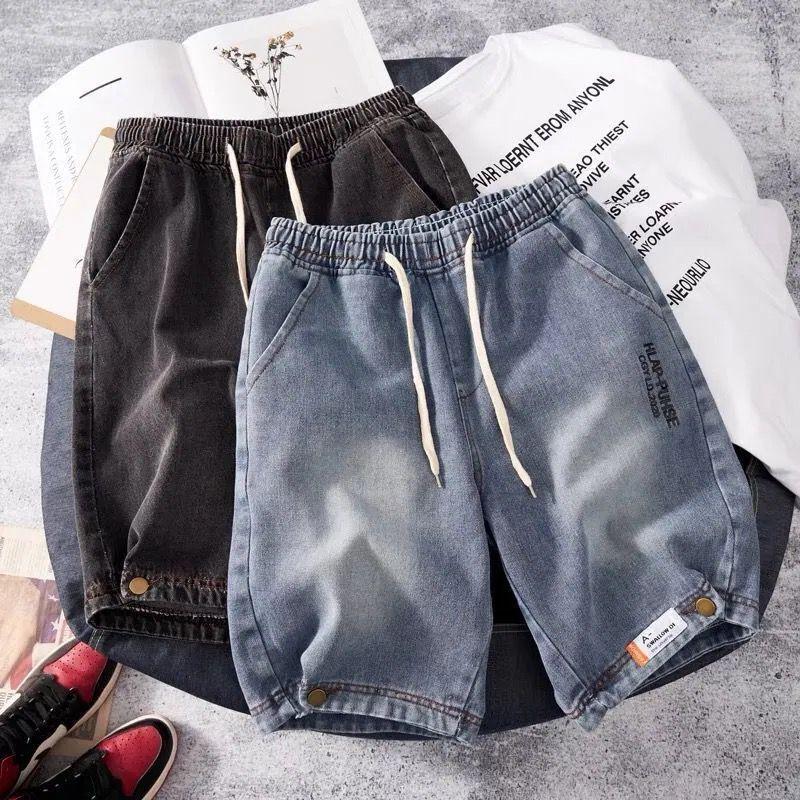 Quần Short Denim Ống Rộng Phối Hình Gấu Thời Trang Mùa Hè Cho Nam