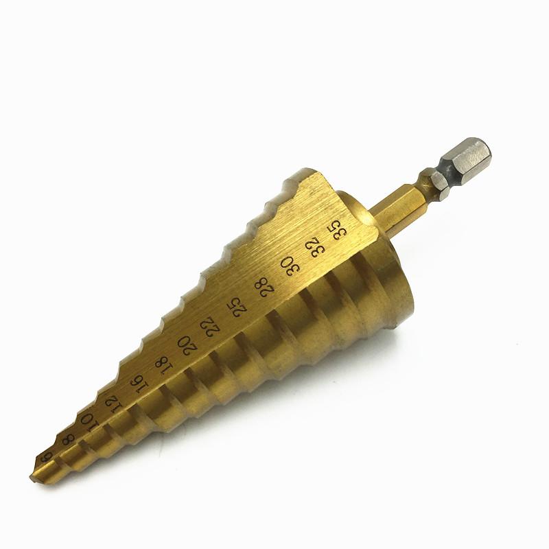 Titanium HSS Step Drill 4-20/22/32MM 6-25/35MM Hex Shank 1/4 Hole Drilling Tool