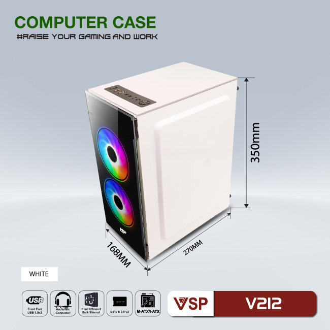 Vỏ máy tính Case VSP V212 Mica trong suốt (Mini-ATX/M-ATX/ITX) Không FAN - Hàng chính hãng TECH VISION phân phối