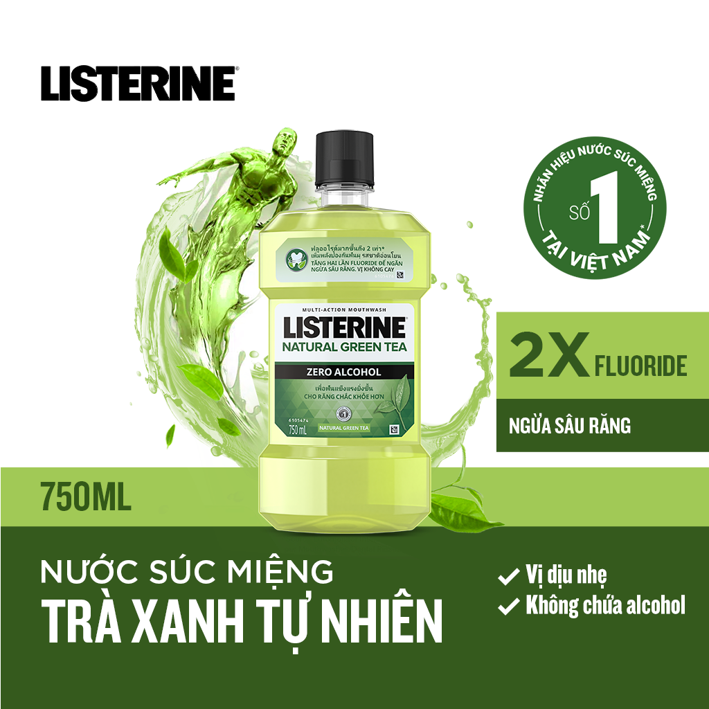 Bộ 2 Chai Nước Súc Miệng Listerine Trà Xanh 750mlx2