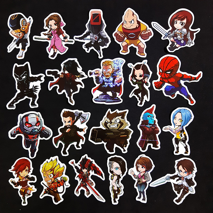 Bộ Sticker dán cao cấp chủ đề NHÂN VẬT HOẠT HÌNH CHIBI - Dùng dán Xe, dán mũ bảo hiểm, dán Laptop