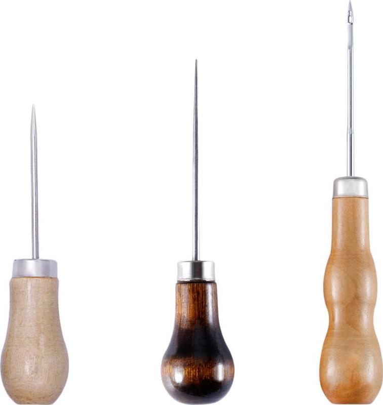 3 Chiếc Tay Cầm Bằng Gỗ Awl Da Thủ Công Khâu Awl DIY May Da Dụng Cụ