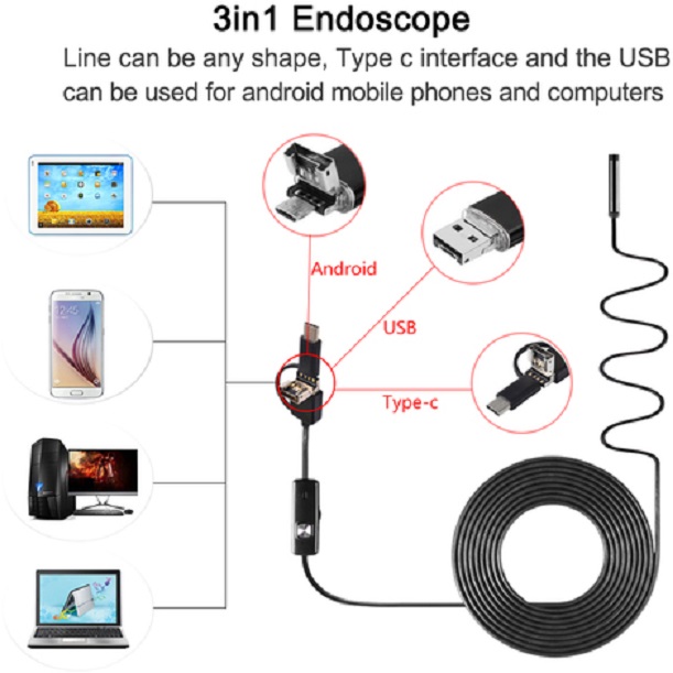 Camera nội soi chống nước 3in1 dùng cho mọi máy tính/ diện thoại hỗ trợ UVC