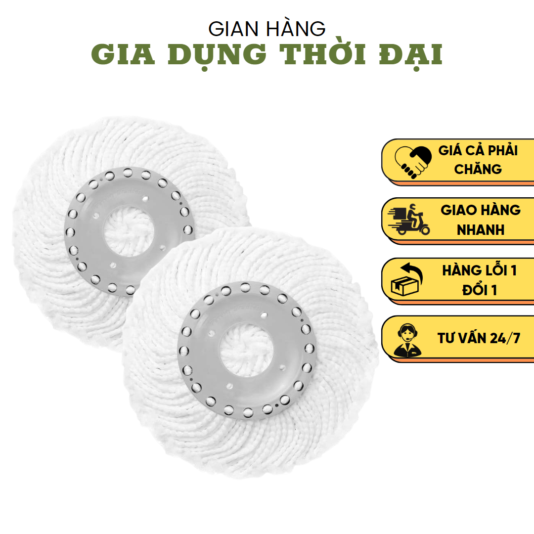2 Bông Lau Nhà Xoay 360 Độ OMEGA SUPA MOP Đài Loan - Thấm Hút Tốt - Mạnh Mẽ - Sợi Bông Mềm Mịn