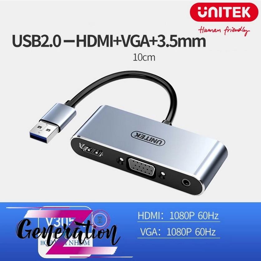 CÁP CHUYỂN ĐỔI TỪ CỔNG USB RA CÁC CỔNG HDMI / VGA / DC 3.5 AUDIO V305A UNITEK - HÀNG CHÍNH HÃNG