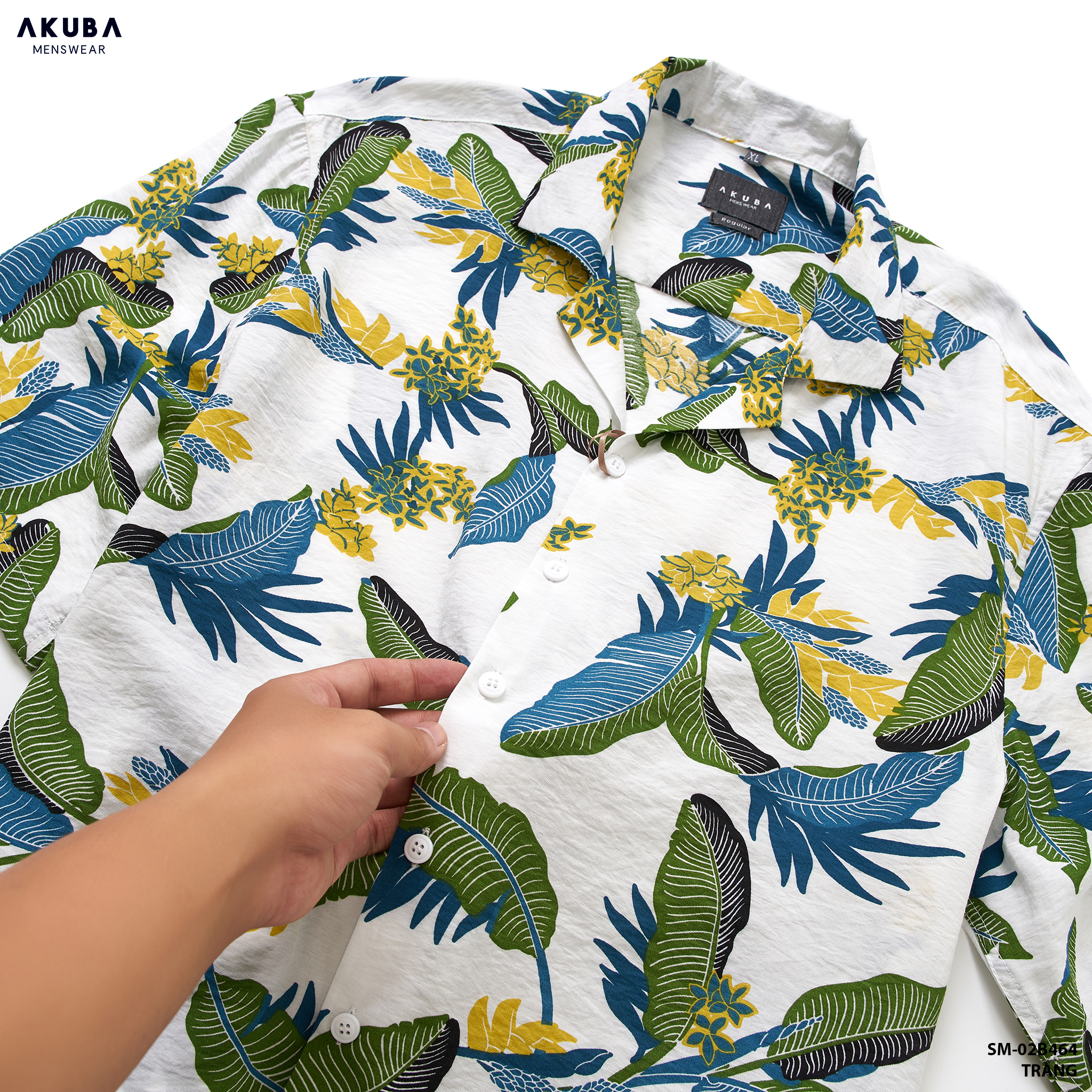 Áo sơ mi nam tay ngắn họa tiết hoa AKUBA form regular, chất liệu mango vải nhẹ, mát, thấm hút tốt | 02B464