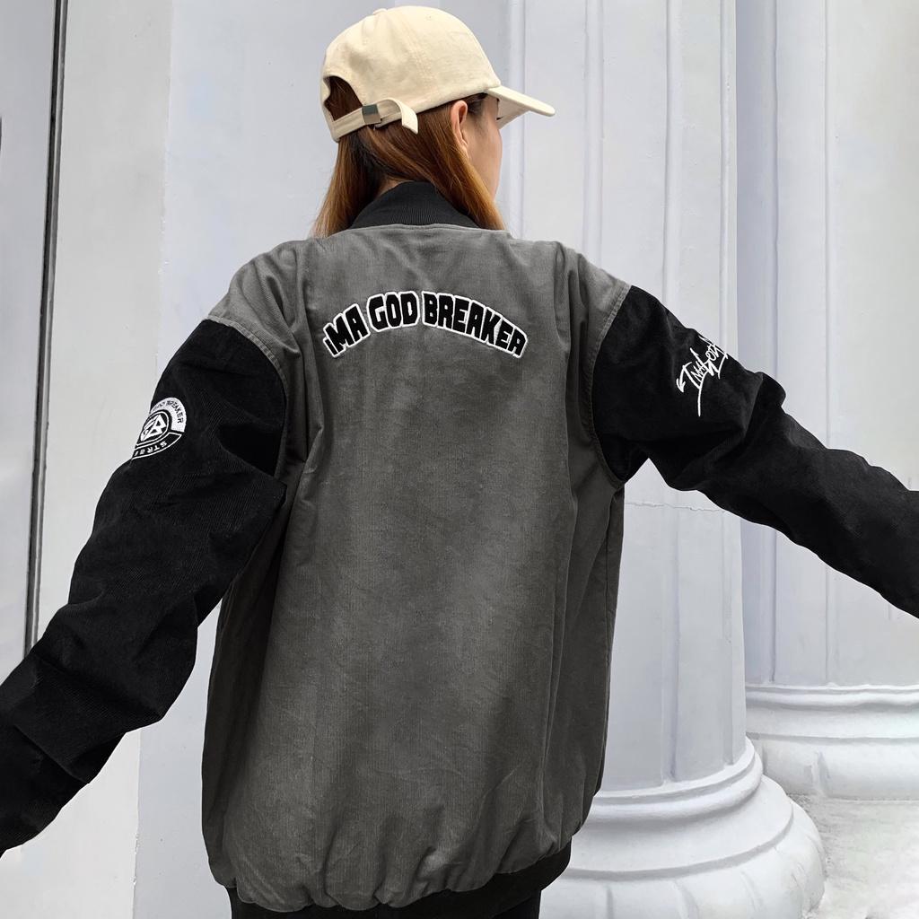 Áo Khoác Bomber Đen Xám Local Brand iMA God Breaker (iGB Black Grey Varsity Jacket)