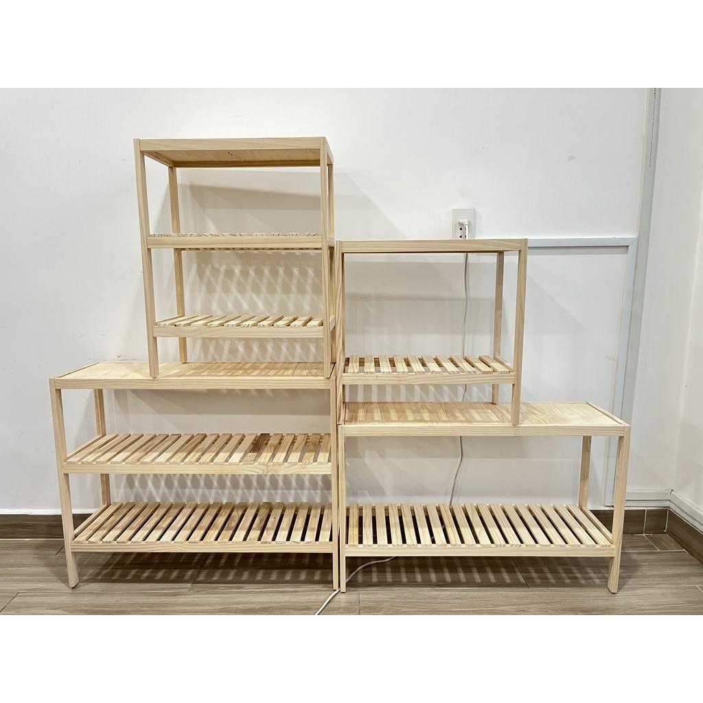Kệ Giày Gỗ 2 Tầng - Chất Liệu Gỗ Thông - Size 50cm-80cm Mặt phẳng có thể dùng làm bàn làm việc - Trang trí hoa cảnh