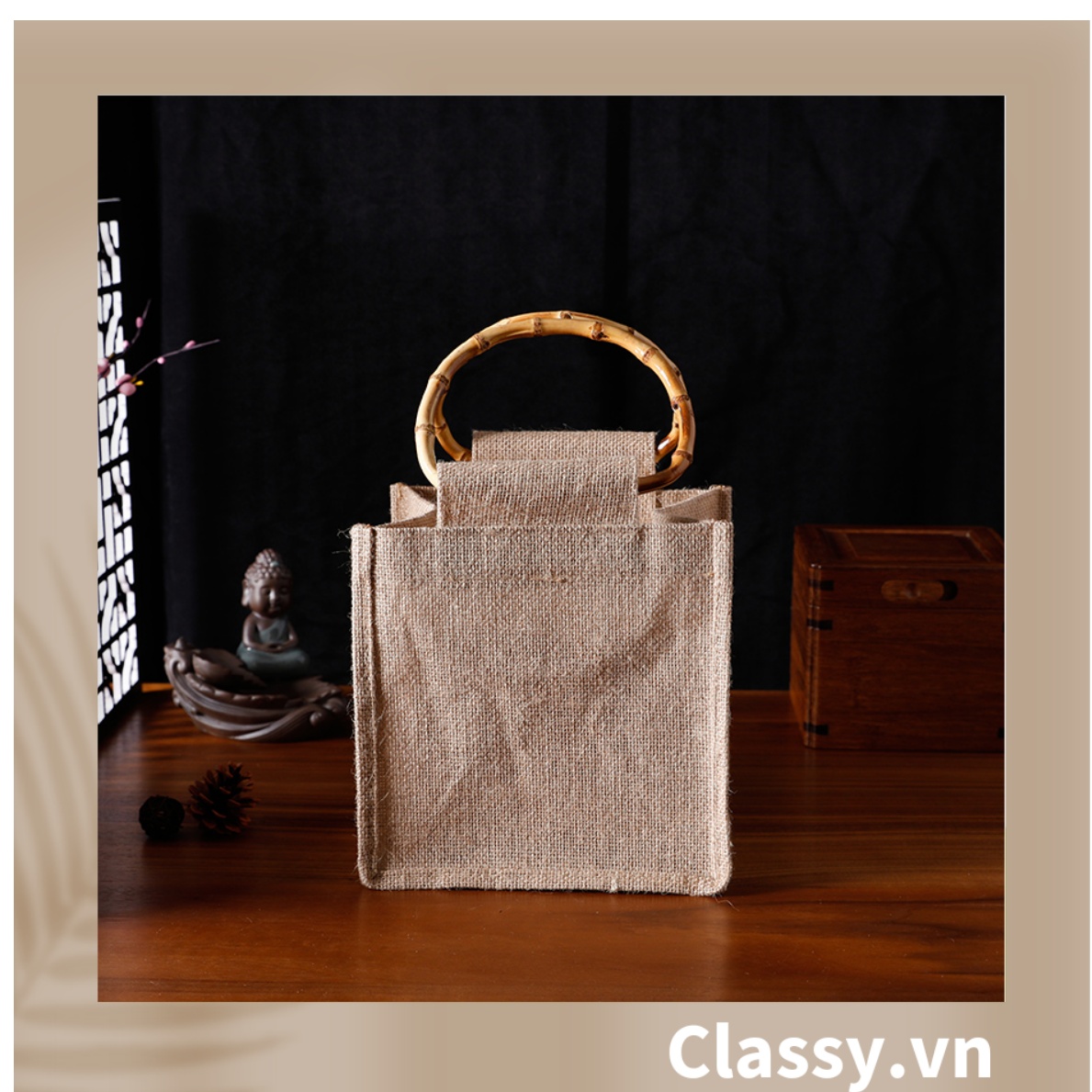 Túi Đay Trơn Retro hình trụ đứng, Kiểu dáng Vintage - Sản phẩm thân thiện với Môi trường T239