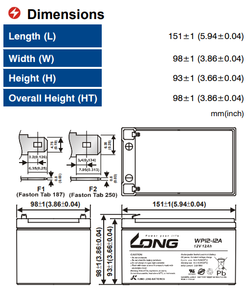 Ắc Quy LONG 12V-12Ah – WP12-12A - (PDC-TECH)