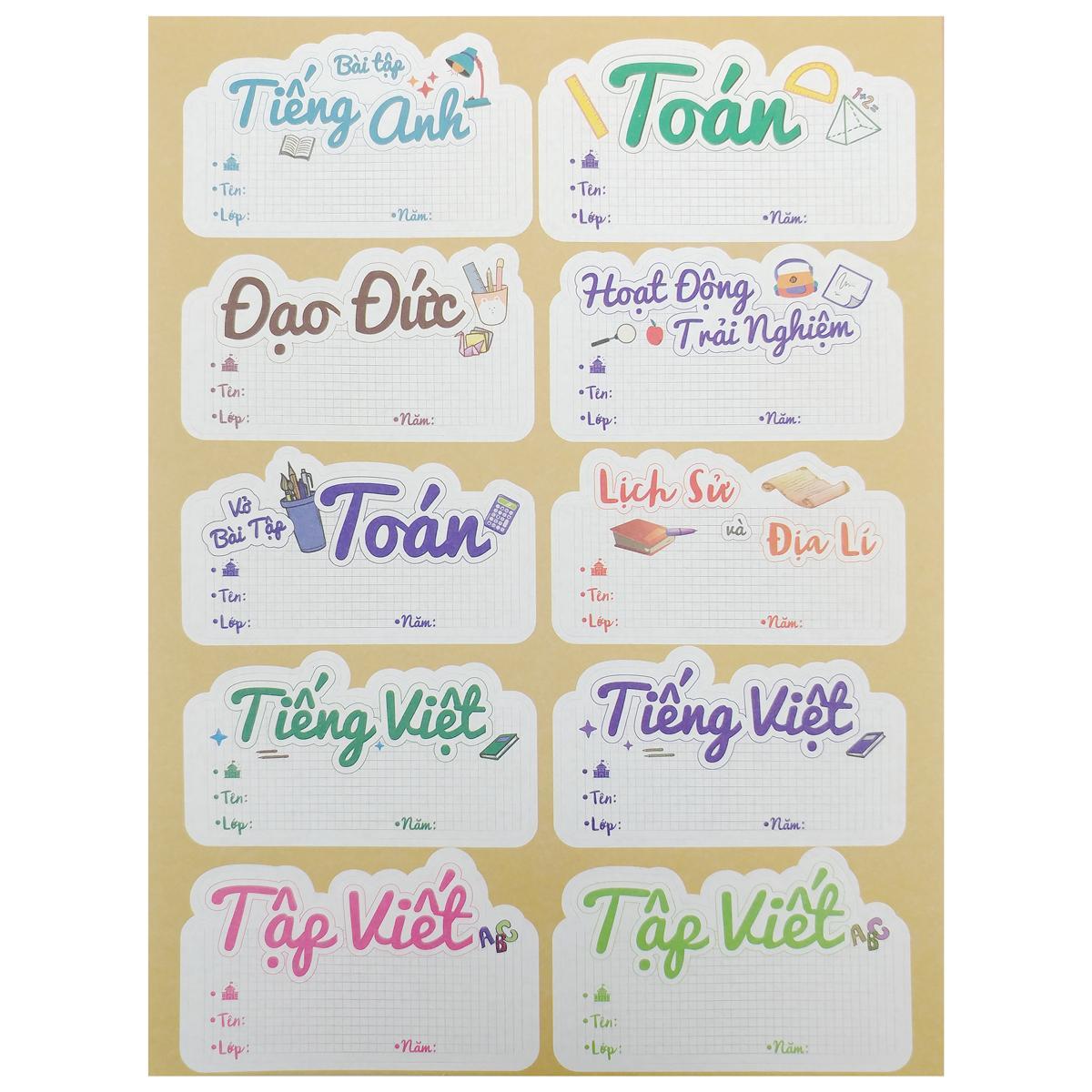 Sticker Nhãn Vở Môn Học - Teenage NV-05 - Cấp 1 (3 Tờ/Xấp)