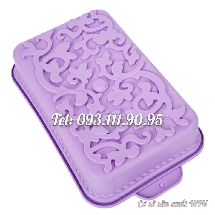 Khuôn silicon làm đế bánh, rau câu hình chữ nhật hoa văn kiểu - Loại 34 cm - Mã số 1181