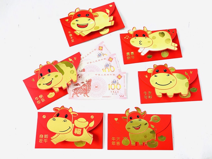 (Mẫu 2) Set 6 bao lì xì con trâu 3D cute nhũ vàng 2021, dùng để đựng thiệp chúc, tiền lì xì, mừng tuổi dễ thương và ý nghĩa - TMT Collection - SP005090