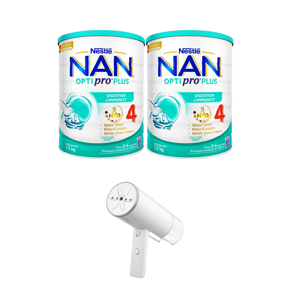 [Tặng Bàn ủi hơi nước cầm tay] Bộ 2 lon Sữa bột NAN OPTIPRO PLUS 4 Nestle Bé 2-6 tuổi 1500g/lon Giúp tiêu hóa tốt