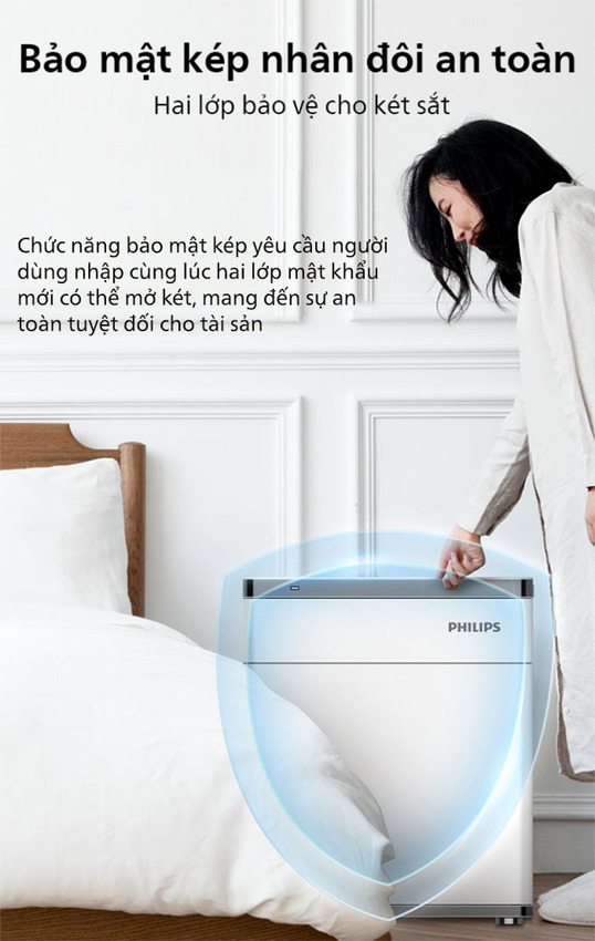 Két sắt điện tử thông minh vân tay, mã số ảo, sạc điện thoại thương hiệu Philips SBX301-5PC - Hàng nhập khẩu