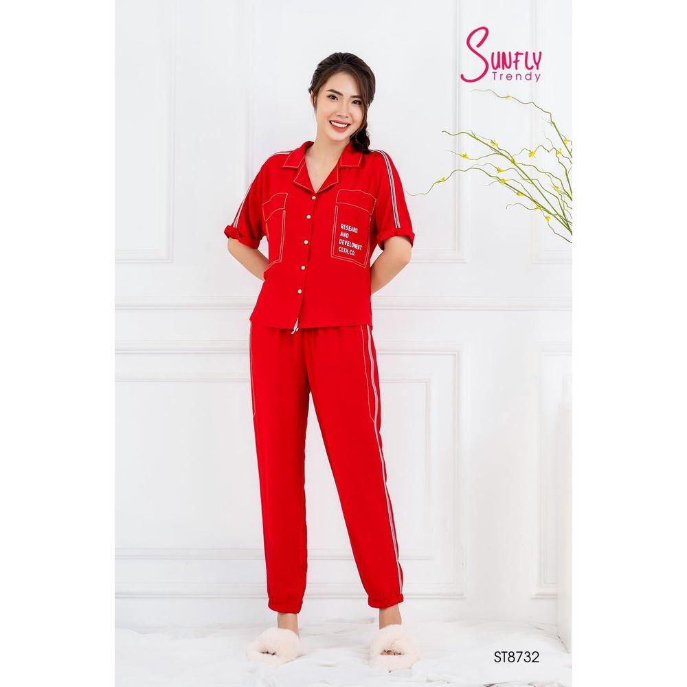 ST8732 - BỘ PIJAMAS LINEN ÁO CỘC QUẦN DÀI