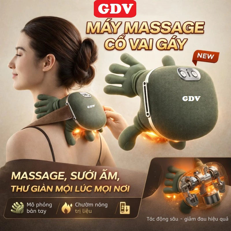 [Tặng sạc + cáp] Máy Massage Cổ Vai Gáy GDV Mô Phỏng Bàn Tay Người Kết Hợp Chườm Ấm, Mát Xa Trị Liệu Giảm Đau Mỏi Cơ - Hàng Chính Hãng