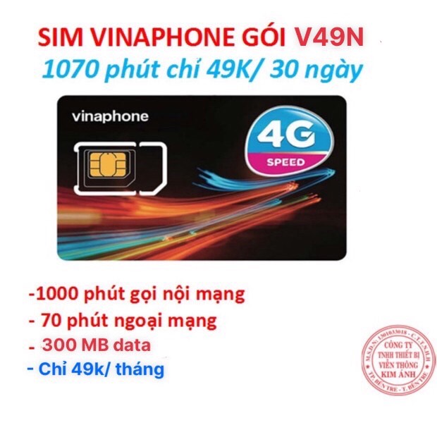 Sim nghe gọi Vinaphone dùng mãi gói V49N nhận 1070 phút gọi miễn phí, Hàng chính hãng