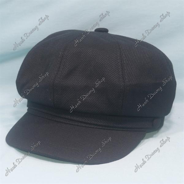 Nón mỏ vịt nữ trơn không thêu, nón beret nữ hàng quảng châu phong cách cổ điển, nón nồi nữ, nón bí ngô, nón beret họa sĩ hàng quảng châu vòng đầu 57-58cm có 2 dây rút giảm size đầu - Đen