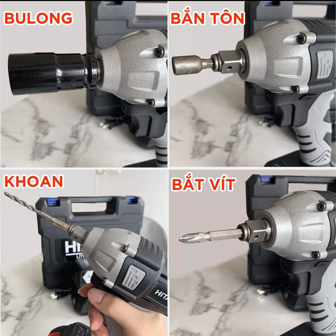 Máy Siết Bulong Pin  không chổi than full box, TẶNG 1 đầu khẩu chuyên dụng