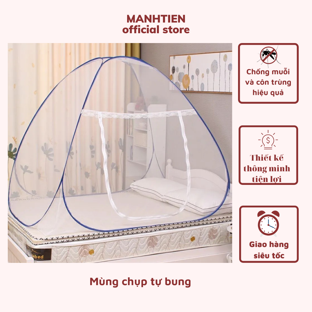 Mùng chụp tự bung không đáy đỉnh nhọn loại 1 cửa,màn chụp tự bung chống muỗi gấp gọn BaoAn,giao hoạ tiết và màu ngẫu nhiên - Hàng chính hãng