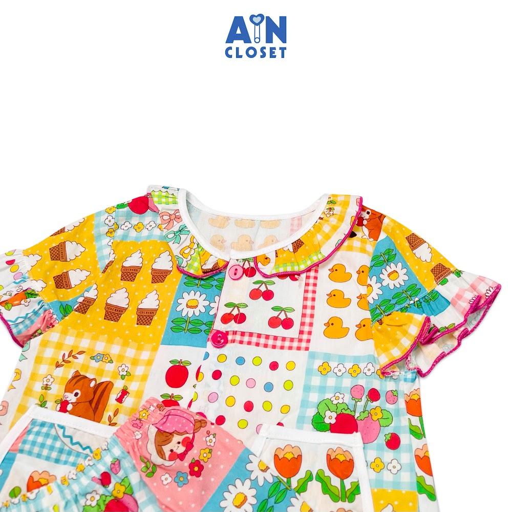 Bộ quần áo ngắn bé gái họa tiết Hoa patchwork cotton - AICDBGDITUOP - AIN Closet