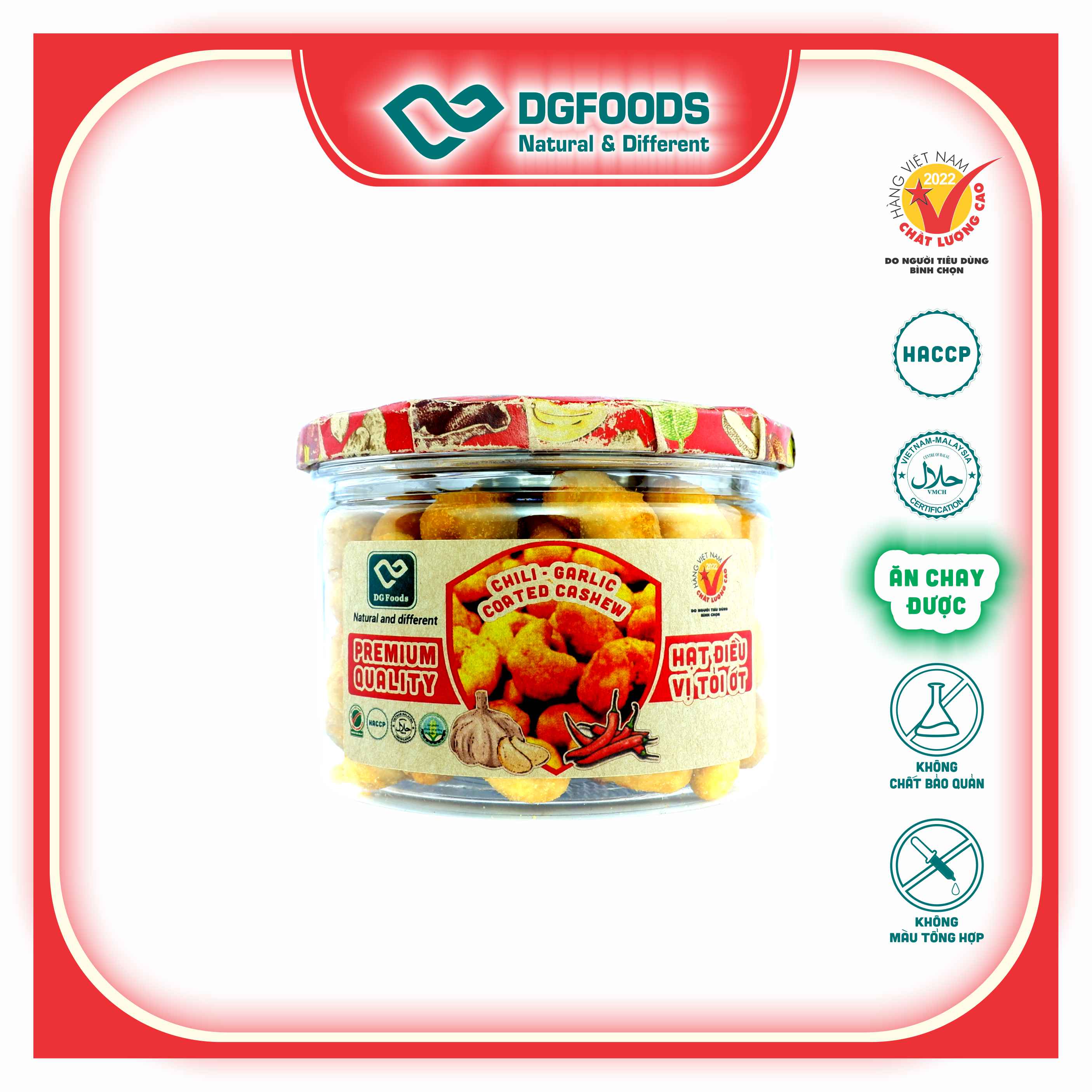 Hạt điều vị tỏi ớt 120g DGfoods/Chili & garlic coated cashew/ HVNCLC,HACCP,HALAL,hạt điều bình phước,đặc sản Cần Thơ