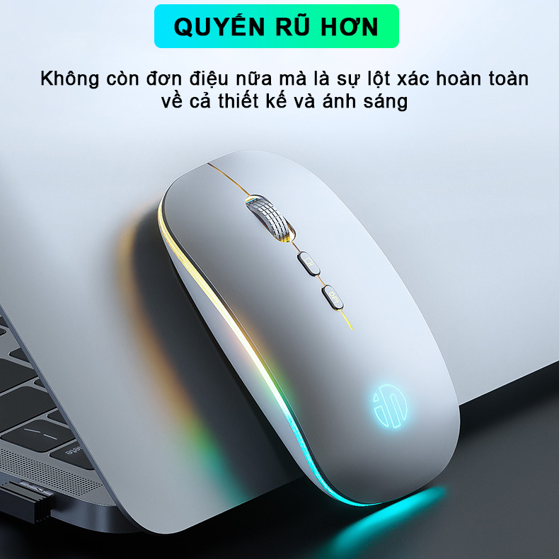 Chuột không dây wireless sạc pin Sidotech M1L bản nâng cấp chuột bluetooth của M1P thiết kế silent tắt tiếng click có LED con lăn kim loại tinh tế dòng chuột sạc pin 1 lần dùng 2 tháng dùng cho máy tính laptop tivi - Hàng Chính Hãng