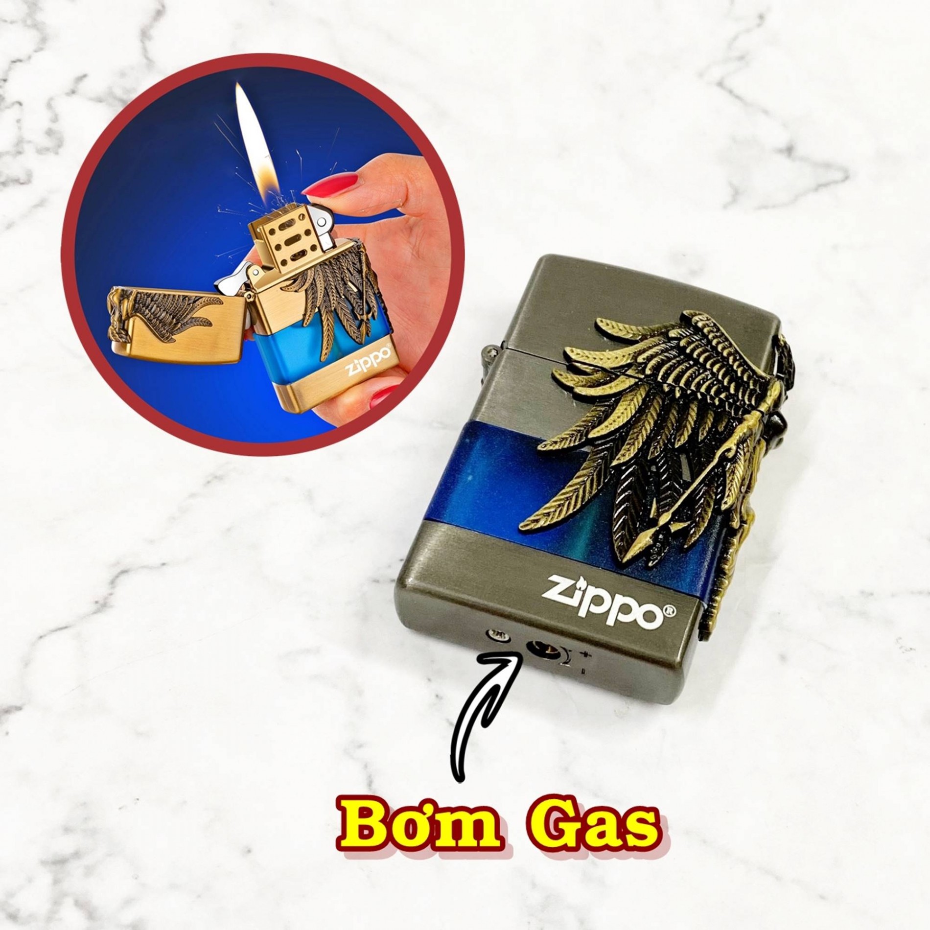 Hột quẹt bật lửa ZIPO gas lộ thiên hình thiên thần AMAZON - xài gas