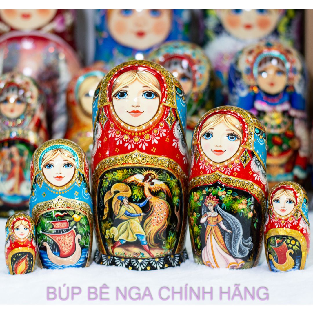 BỘ BÚP BÊ NGA MATRYOSHKA 5 LỚP 20CM CAO CẤP KHẮC CHẠM NỔI HOA VĂN "PHƯỢNG HOÀNG LỬA" CỰC ĐẸP VÀ SANG TRỌNG