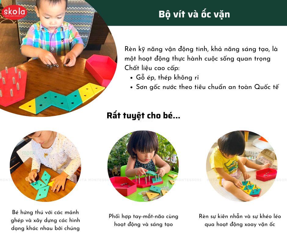 [SK 060 - Mota Montessori] - Đồ chơi trí tuệ cho bé Mosaic Nuts &amp; Bolts   (Bộ vít và ốc vặn) - Hàng chính hãng