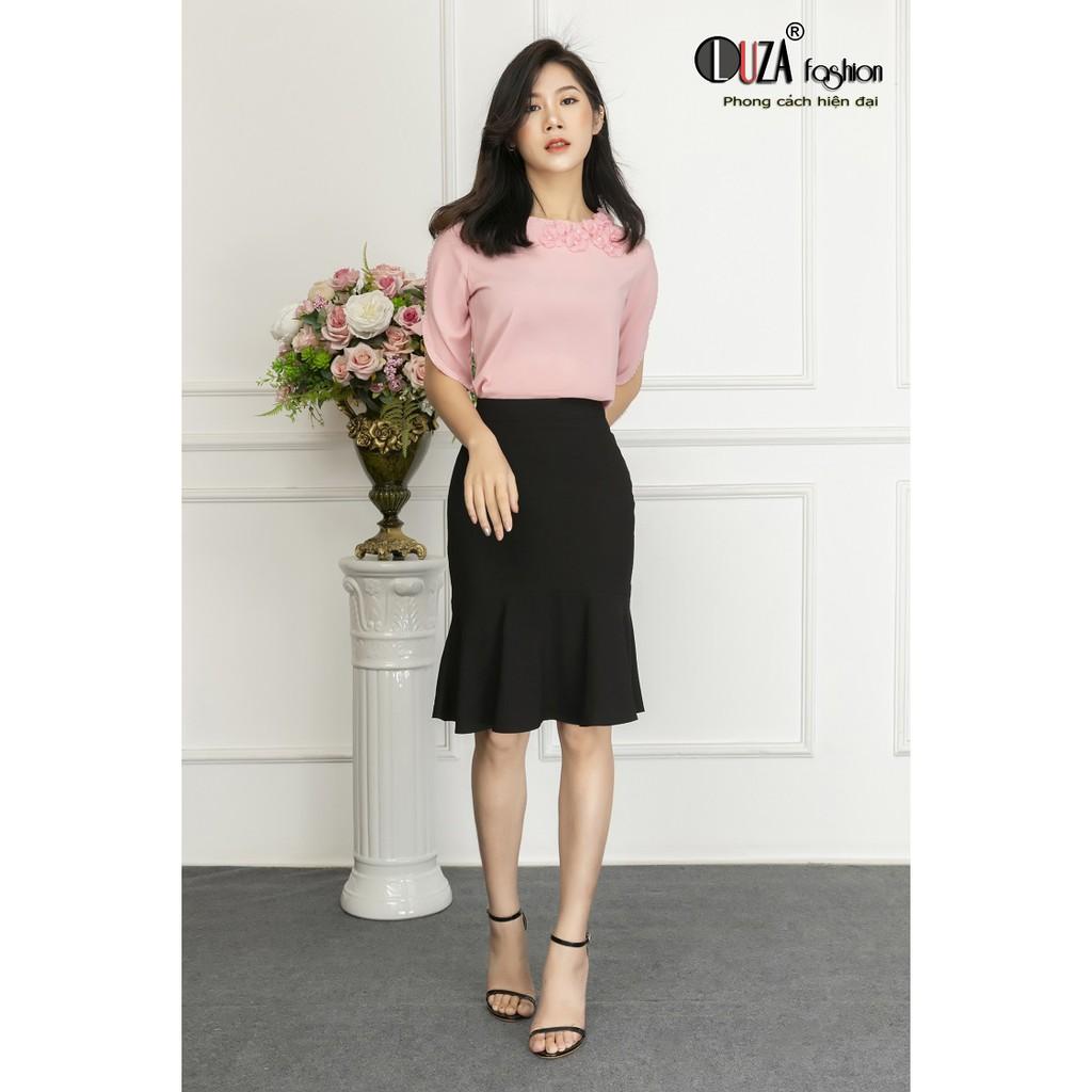 Áo sơ mi hoa cổ tay xẻ đính cườm