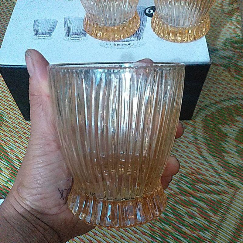 Set 6 Ly thủy tinh uống rượu Tây pha lê viền nhũ vàng cao cấp, cốc uống rượu whisky