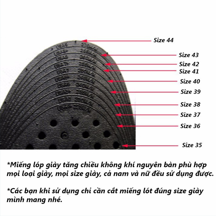 1 Cặp Lót Đế Giày Tăng Chiều Cao Chất Liệu Cao Su Nhiều Lớp Có Đệm Khí Cả Bàn Chân Cao Cấp PVC110 Tăng 3-4.5-6cm Chiều Cao Chống Mùi