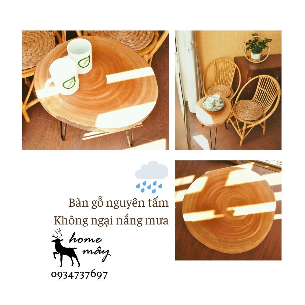 Ghế mây đan xếp gọn HOME MÂY kết hợp bàn gỗ nguyên tấm, phù hợp làm quán Cafe / ban công / Homes