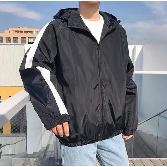 Áo khoác dù unisex form rộng trơn sọc phong cách ulzzang Wind