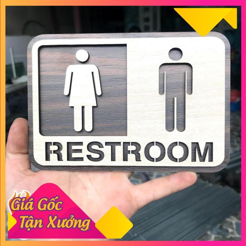 Bảng toilet gỗ dán tường - Bảng biển chỉ dẫn khu vực toilet/restroom/WC