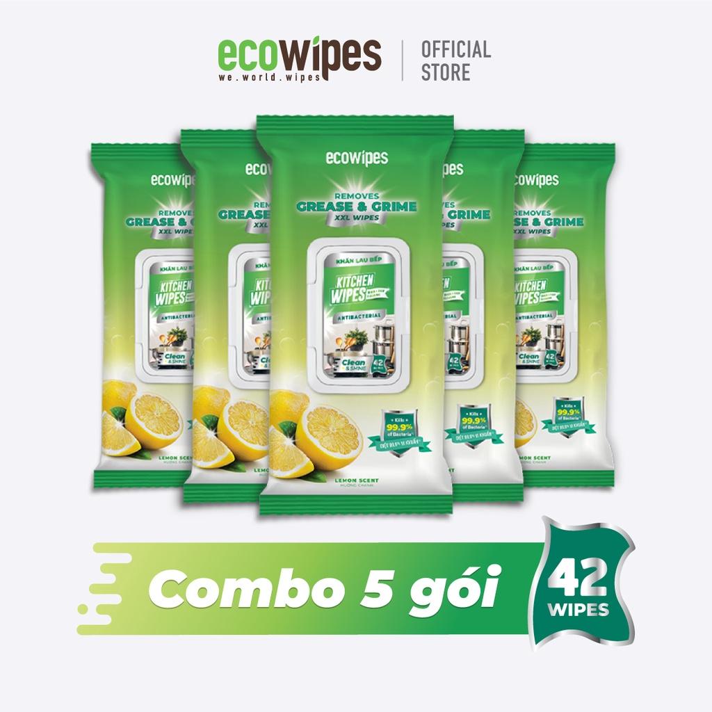 Combo 5 gói Khăn Ướt Lau Bếp Ecowipes 42 tờ/gói - Loại bỏ dầu mỡ và vết bẩn