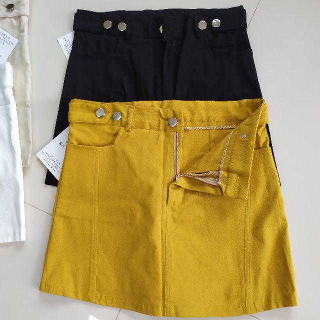 Quần short nữ giả váy vải thô cạp đính khuy phong cách cao cấp Q024