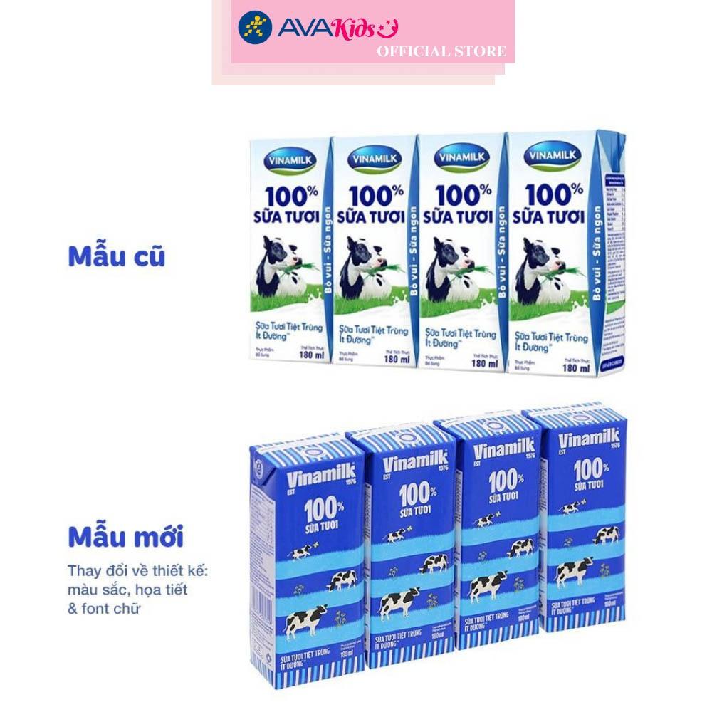 Lốc 4 hộp sữa tươi tiệt trùng Vinamilk ít đường 180 ml (từ 1 tuổi)