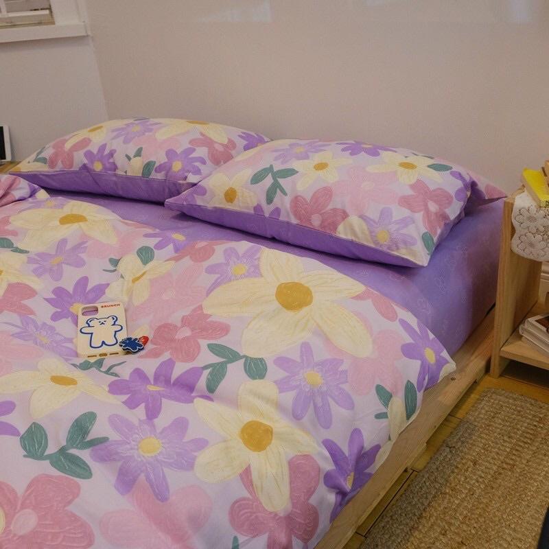 Set Ga Gối Cotton Living 100%cottonHàng Nhập Khẩu Cao Cấp 4 Món Hoa Tím