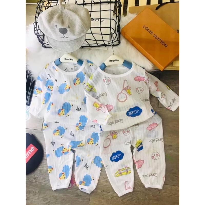 BỘ COTTON GIẤY DÀI TAY CÚC CÀI VAI CHO BÉ TRAI/ BÉ GÁI