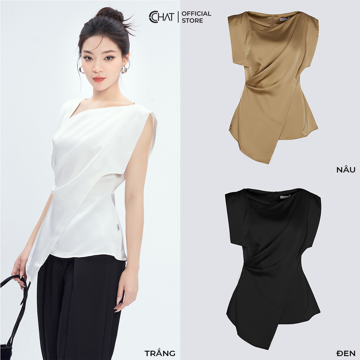 Áo Kiểu Nữ Dáng Peplum Sát Nách Tay Nhê Chất Lụa Cao Cấp 53ASL2002PT