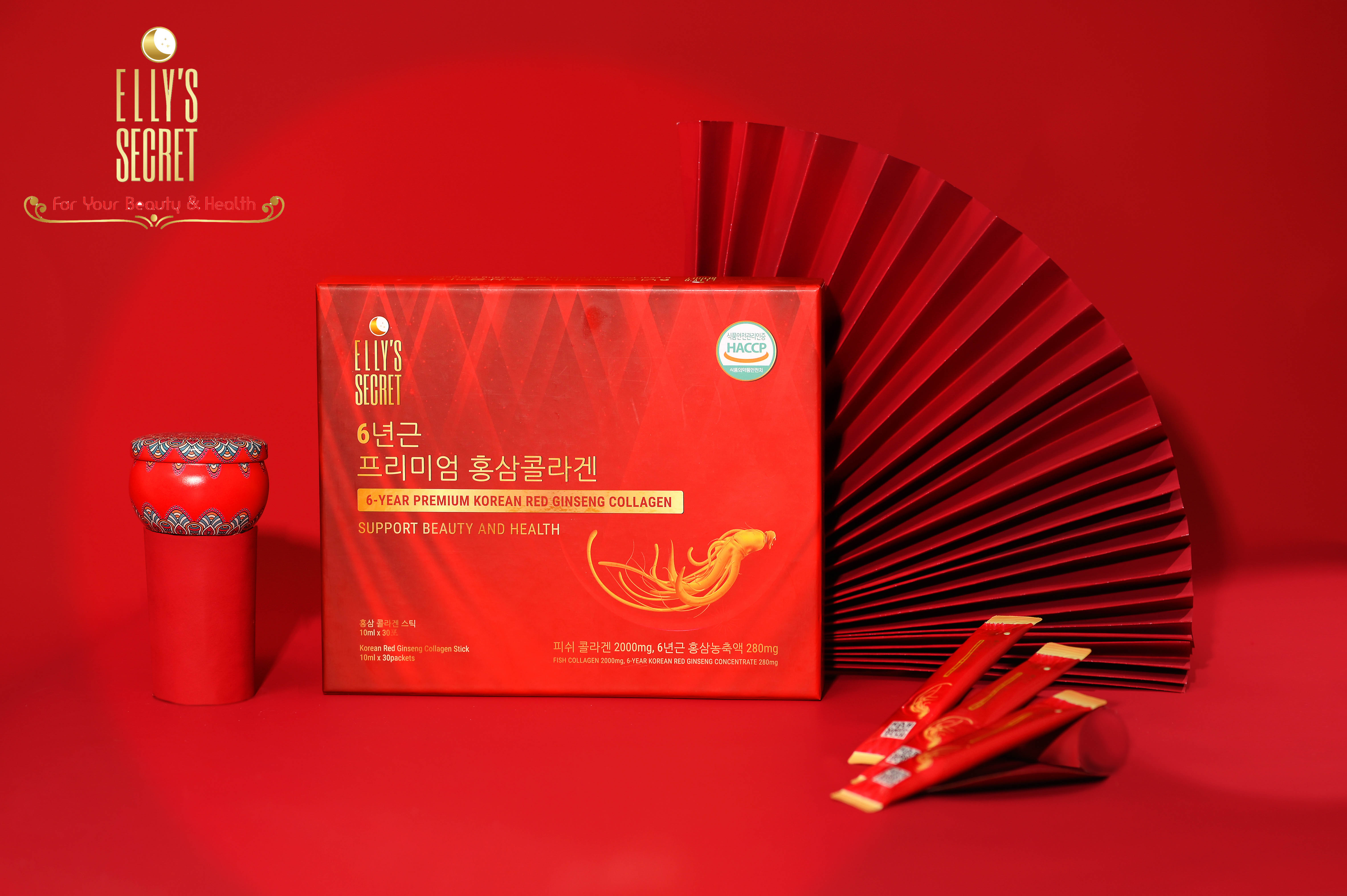 Hồng sâm collagen dạng nước cao cấp Hàn Quốc cải thiện làn da Elly Secret Premium 6 year Korea Red Ginseng Collagen 300ml