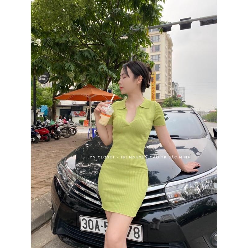 Váy len tăm cộc tay cổ V