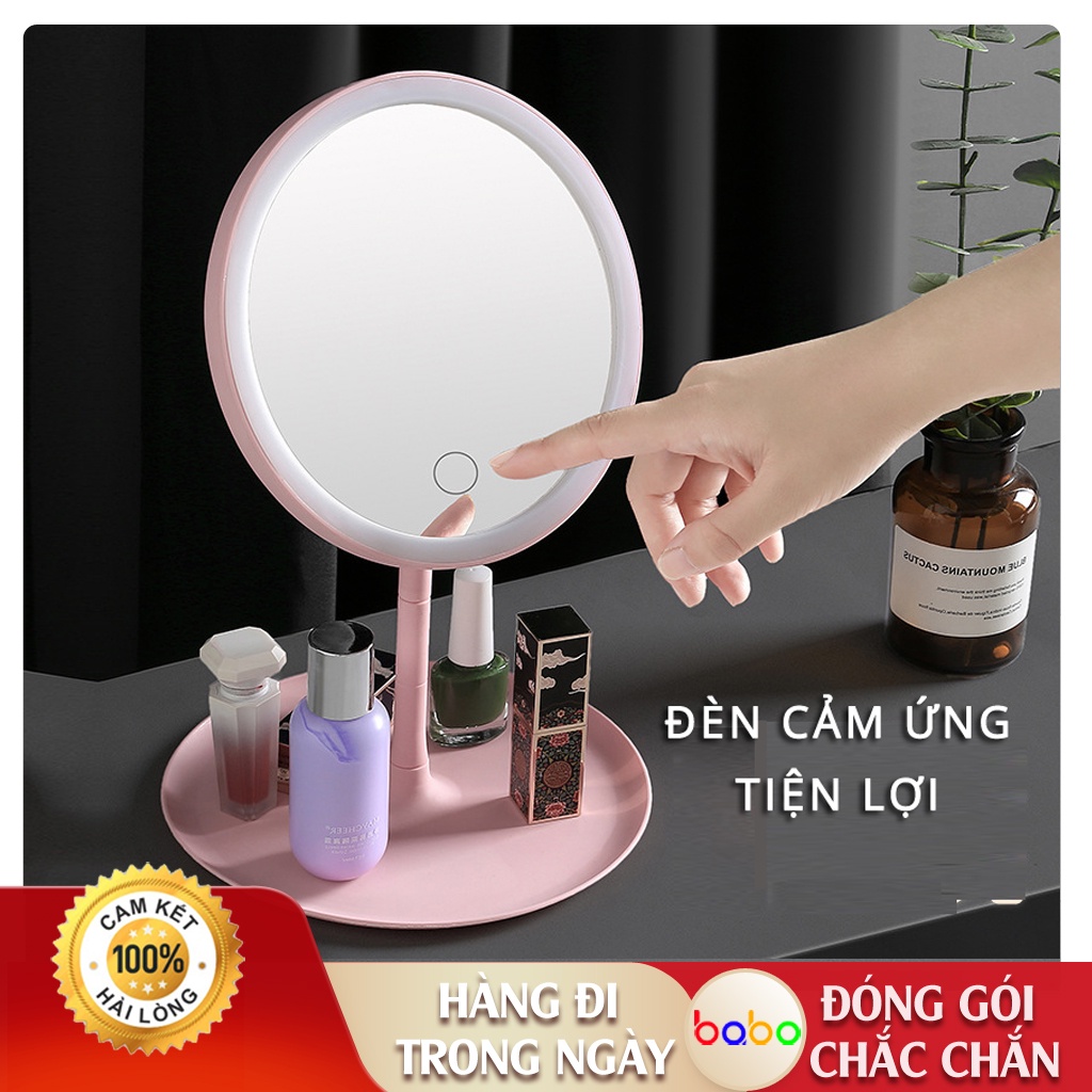 Gương trang điểm có đèn led để bàn làm đẹp cầm tay bổ sung ánh sáng sạc USB