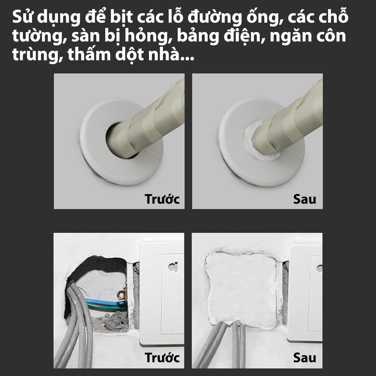 Set 4 Gói Đất Sét Xi Măng Trắng Vá Trám Tường Bịt Lỗ Điều Hoà Chống Thấm Cách Nhiệt Sửa Chữa Nhà Của Tiện Lợi, Keo đất