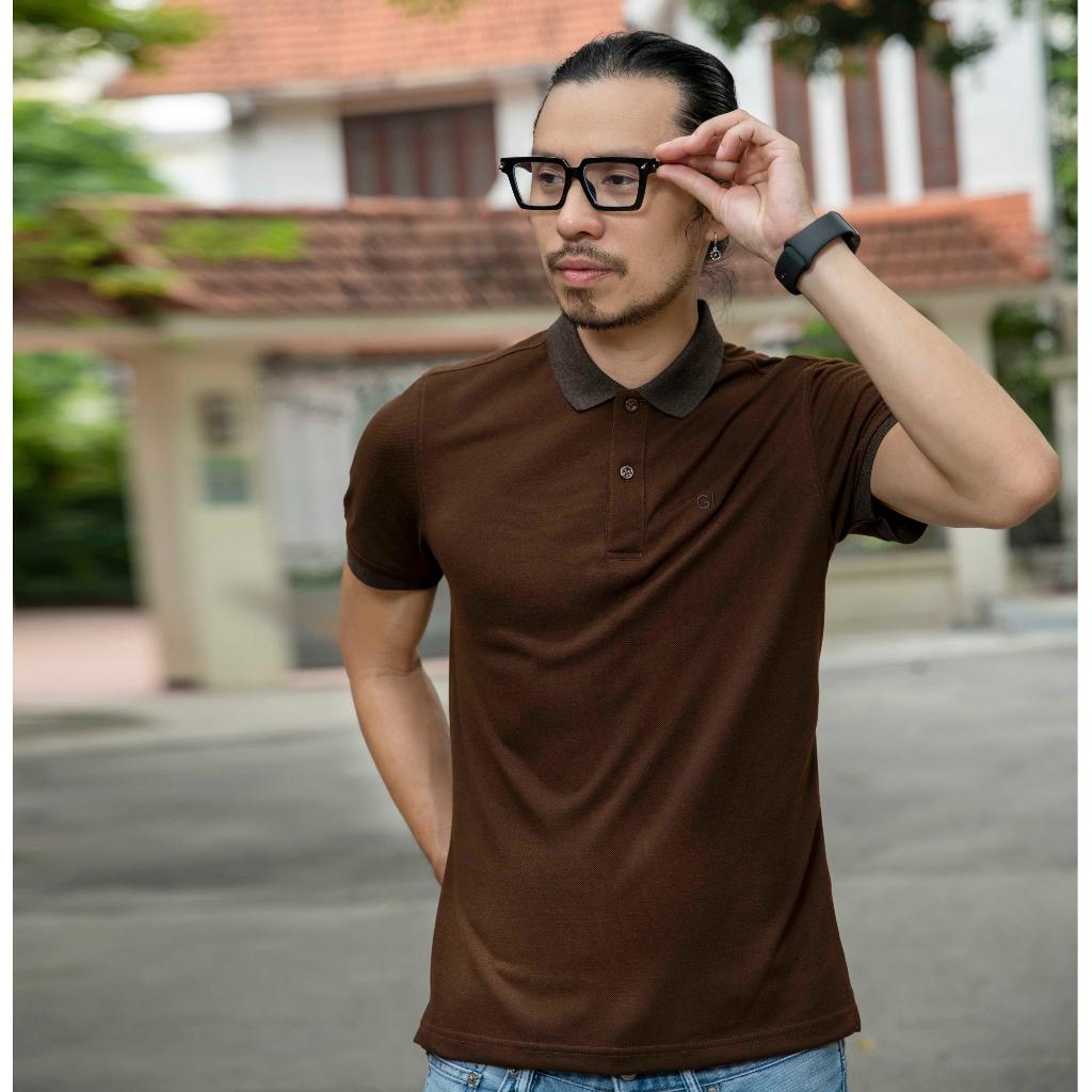 Áo nam polo màu nâu dáng đẹp cá sấu Cotton trơn ngắn tay thể thao cao cấp có cổ GIFASHION MPR30421