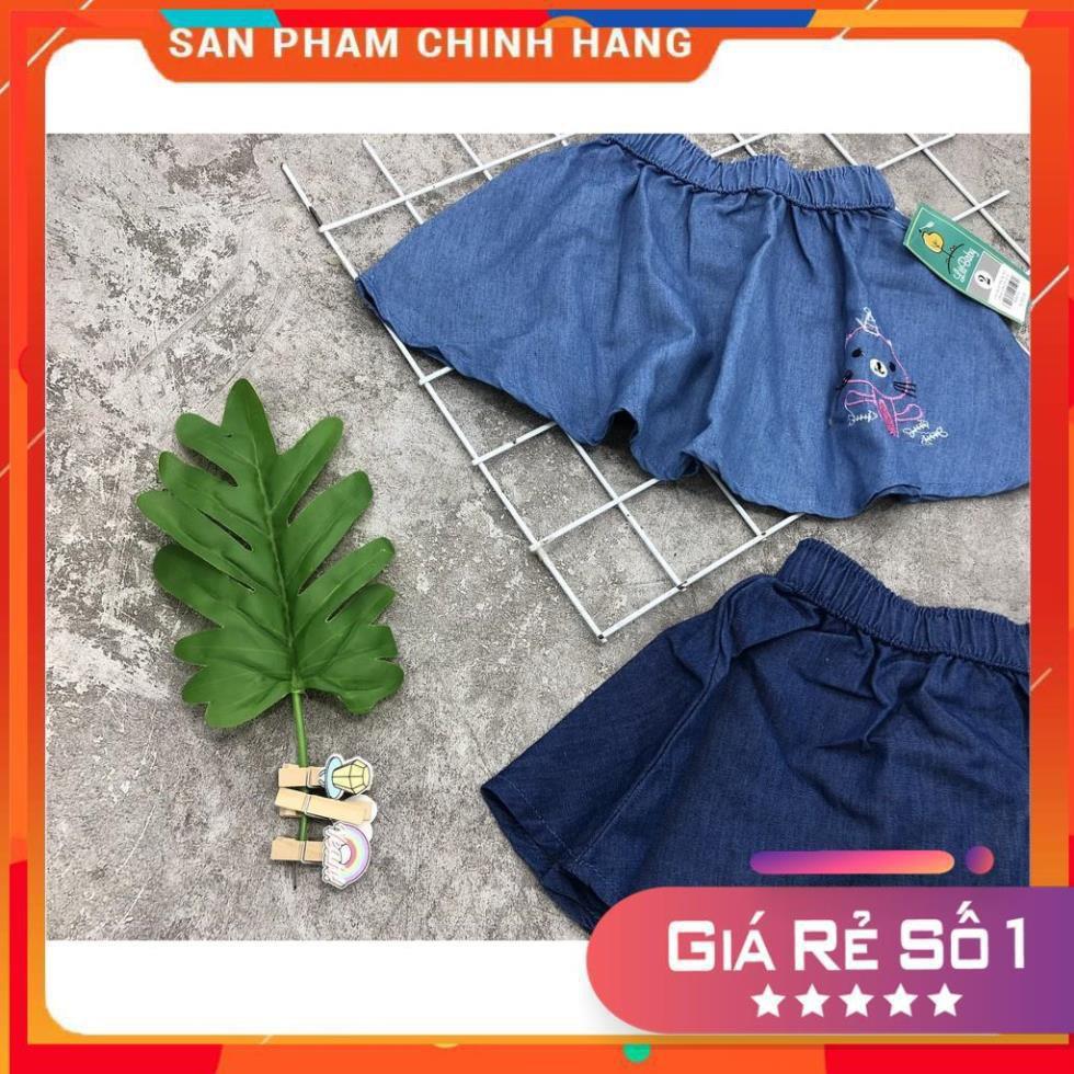 Chân váy bò bạn gái thêu hình thỏ, lá 2-8T. Vải bò mềm, đẹp